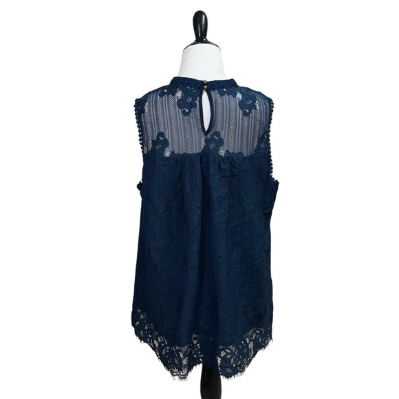 Valerie Stevens Women's Size XL Sleeveless Top Lace Overlay Pleated Eyelash Lace - Picture 6 of 9